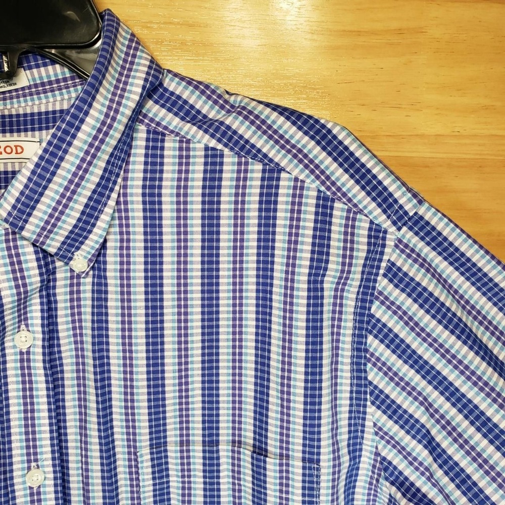 IZOD Men's Checkered Button-Up Shirt – Blue/Purple Plaid – Size XL